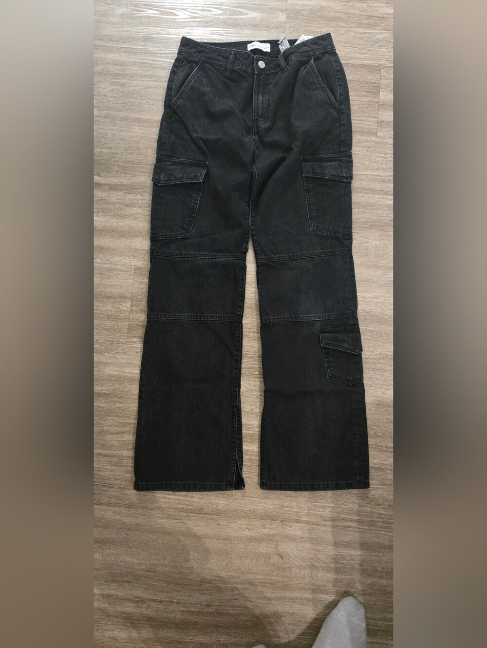 Zara Black Cargo Wide Leg Jeans Size 4 Utility Y2K